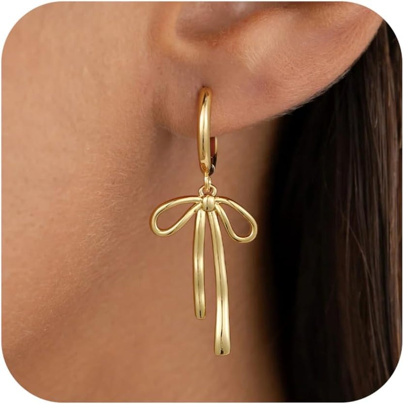 JIAOGE Christmas Gifts for Women Teen Girls Kids - Gold Bow Earrings for Women Jewelry Huggie Hoop Stud Earrings Hypoallergenic CZ Pearl Drop Bow Earring Gifts for Girls Wedding Birthday Gifts - Image 1